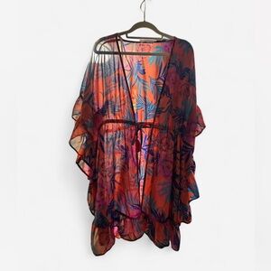 Blue Island Tropical Print Swim Cover-Up